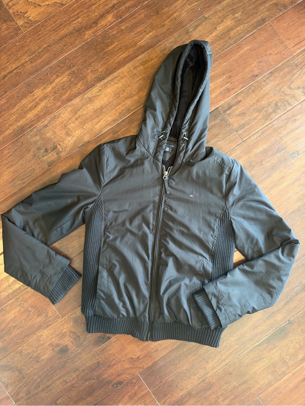 Ladies Black Bomber Jacket w/ Hood - Tommy Hilfiger size Small
